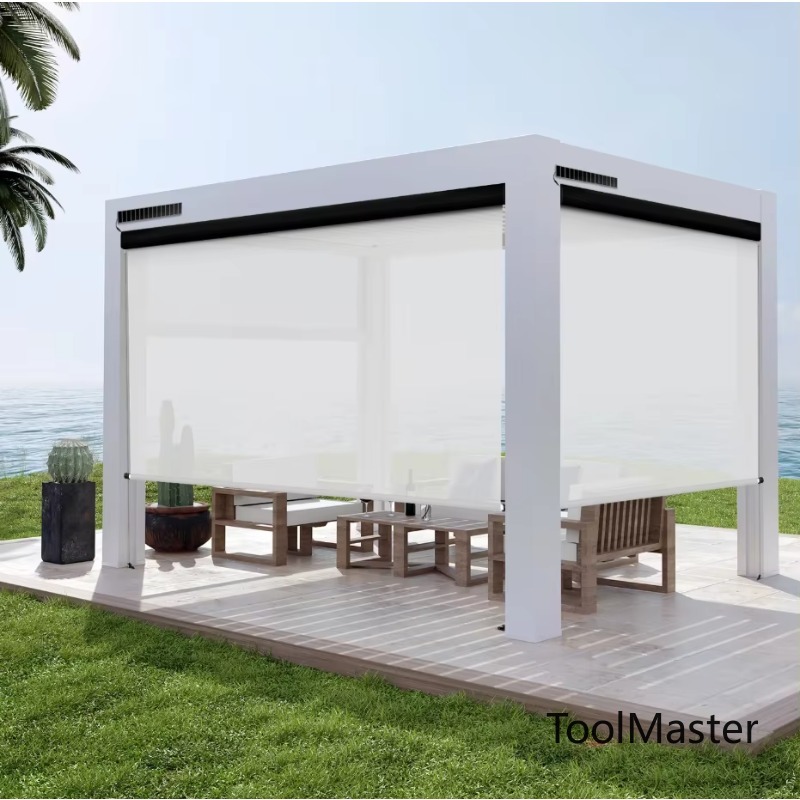Outdoor Power Blinds - 【2026】ม่านม้วนพลังงานแสงอาทิตย์สำหรับกลางแจ้ง รางอลูมิเนียม ผ้าม่านกันแดดแบบซิปสำหรับศาลา ผ้าคลุมกันน้ำสำหรับลานบ้าน มอเตอร์ไฟฟ้า รางซิปสำหรับกลางแจ้ง