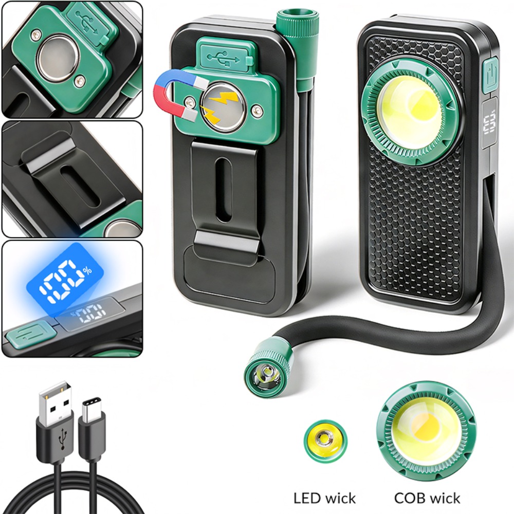 Outdoor Power 'Hose' - ไฟฉายแม่เหล็กแบบใหม่พร้อมคลิปหนีบปากกา สายดัดงอได้ ชาร์จผ่าน USB พร้อมหน้าจอแสดงพลังงานดิจิตอล สำหรับการตรวจสอบกลางแจ้ง