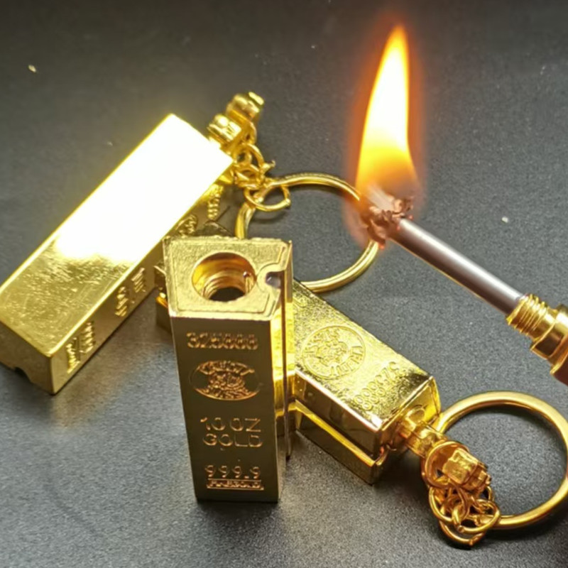 Outdoor Power Bar - New Gold Bar Design จี้โลหะไฟแช็กเปิดเปลวไฟสูบบุหรี่อุปกรณ์เสริมสําหรับการผจญภัยกลางแจ้งขนาดเล็กแบบพกพาแสงเครื่องมือ