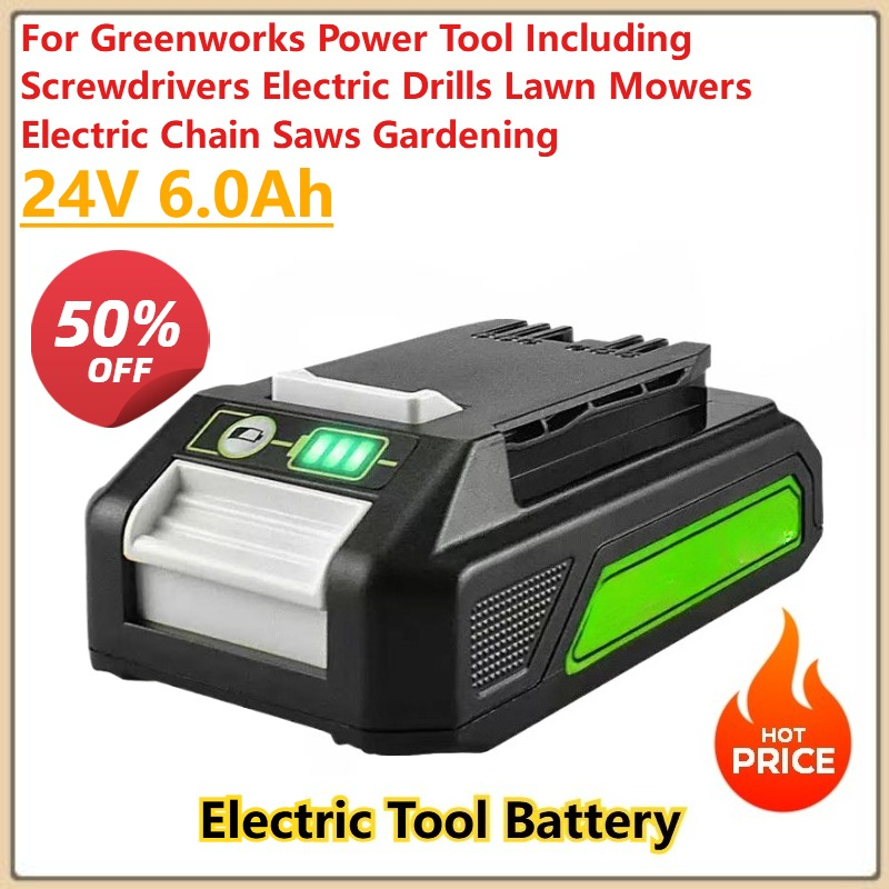 Electric Chainsaw Battery - สําหรับ Greenworks 24V 6.0Ah เครื่องมือรวมทั้งไขควงไฟฟ้าเจาะเครื่องตัดหญ้าเลื่อยโซ่ไฟฟ้าสวนแบตเตอรี่