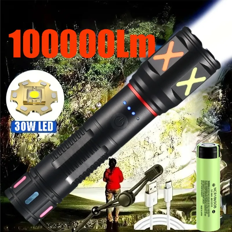 Outdoor Usb Power Strip - ไฟฉาย LED เลเซอร์สีขาวทรงพลังชาร์จ USB ซูมโคมไฟยุทธวิธีระยะไกลพร้อมแถบส่องสว่างสำหรับการตั้งแคมป์กลางแจ้ง
