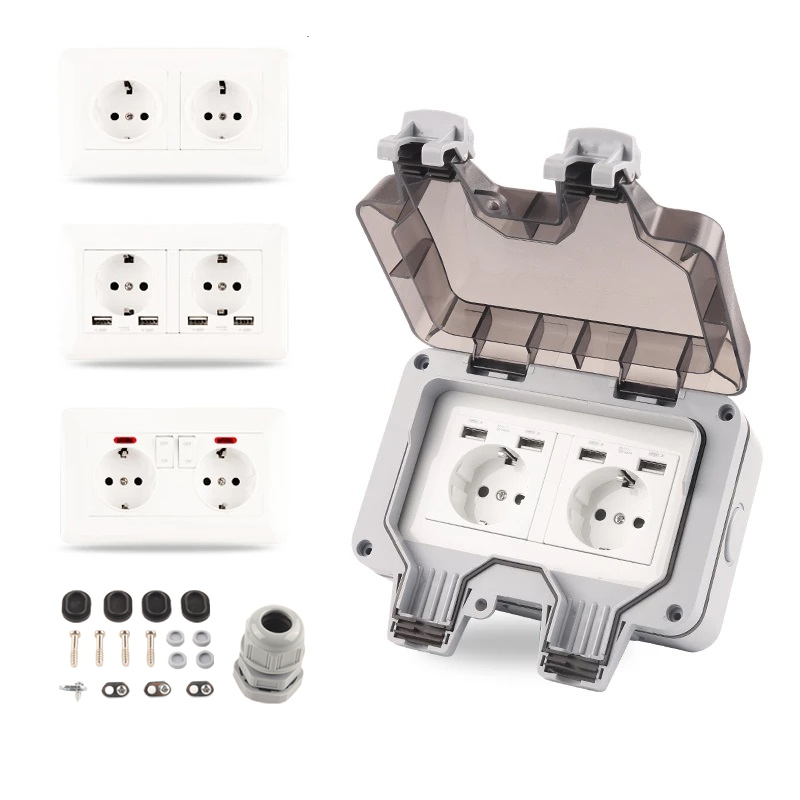 Outdoor Usb Power Strip - IP66 EU มาตรฐานเยอรมัน Doublle Power Switch