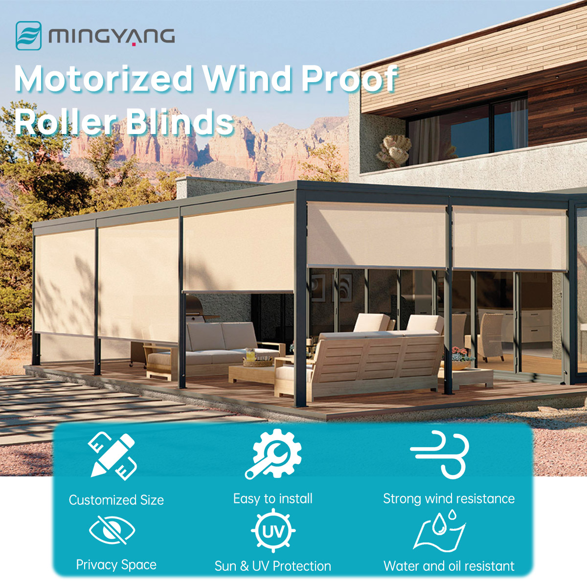 ม่านม้วนไฟฟ้ากันน้ำ กันลม สำหร - Outdoor Power Blinds บทวิจารณ์และราคา